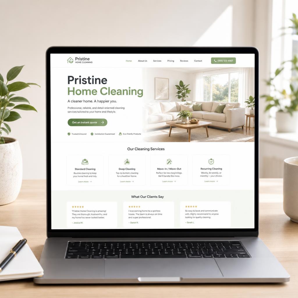 Pristine Home Cleaning website preview
